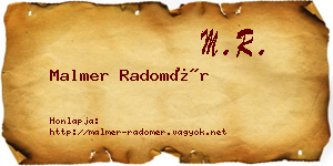 Malmer Radomér névjegykártya